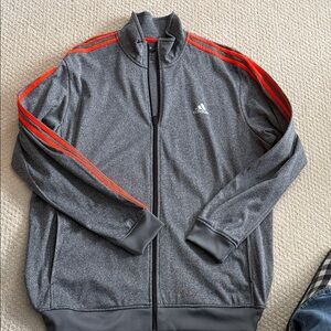 Adidas Men's Gray Jacket with Red Stripes